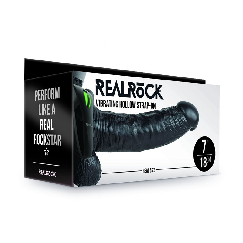 RealRock Vibrating Hollow Strapon with Balls 7'' - Black